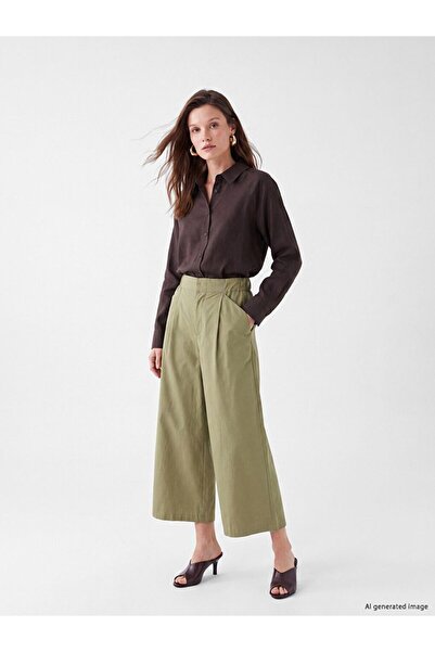 LC Waikiki Lcw Modest Khaki Elastic Waist Women's Pleated Trousers