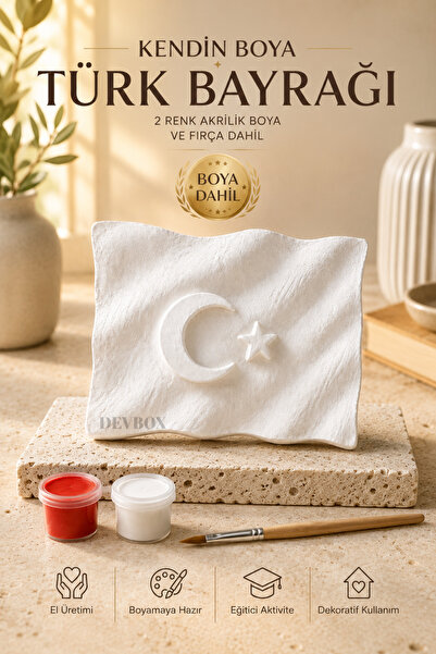 devhome Kendin Boya Türk Bayrağı Seti | Akrilik Boya ve Fırça Dahil | Alçı Bo...