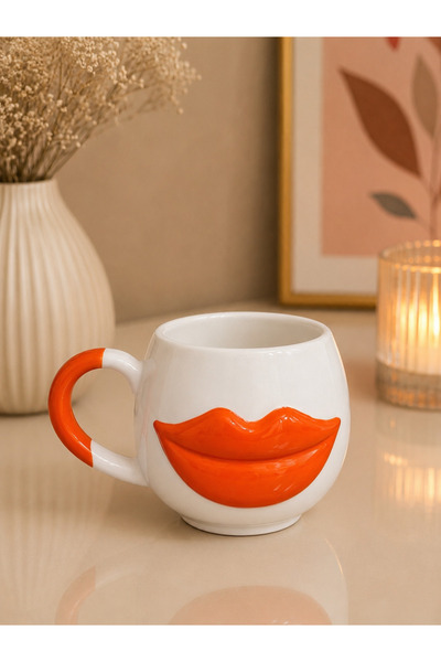 Kotium Ceramics Orange Lip 3D Special Embossed Fully Handmade Ceramic Mug
