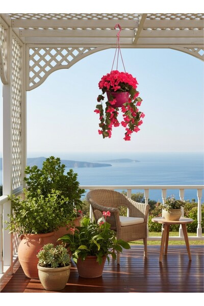 NEŞELİ ÇİÇEKLER Dekoratif Yapay Sarkıt Çiçek Askılı Saksı 75x25 cm Balkon Çiç...