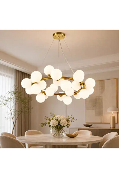 LedCorp Candelabru Model Cloud, Auriu Lucios cu 25 de socluri G9, Înălțime Re...