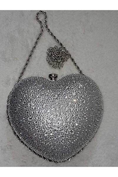 Şarra Gossi Silver Stone Evening Dress Bag Heart Evening Bag