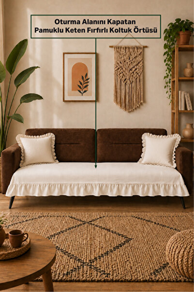 Gizo Home Ymn |   Cotton Linen Bohemian Ruffle Sofa Cover |   Washable, Non-S...