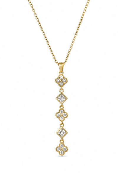 Jack Ferrero Yellow Color Clover and Square Stone Steel Necklace Stylish Desi...