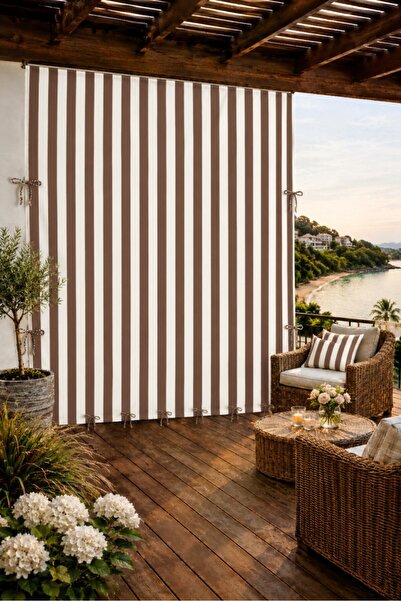 CG HOME Brown Cream-Balcony Curtain with Enxboy Option and Laces, Rainproof T...