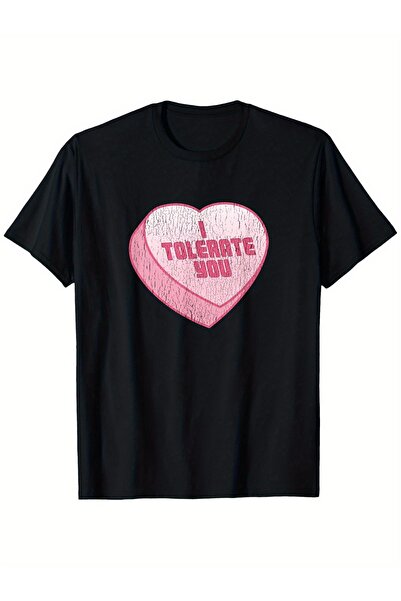 BASEPULSE تي شيرت I Tolerate You Candy Heart Funny لعيد الحب كاجوال برقبة دائ...