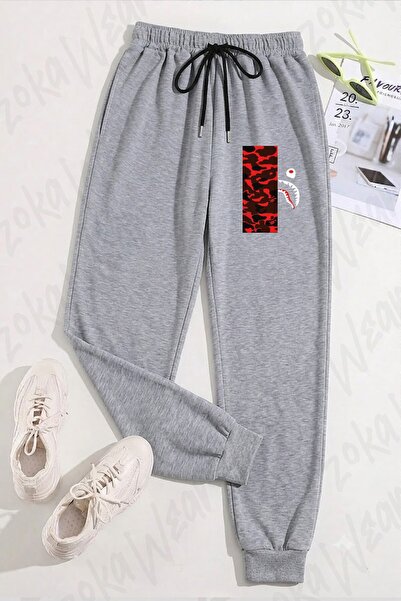 ZOKAWEAR Unisex Bape Shark Red Camouflage Printed Sweatpants