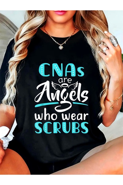 BASEPULSE CNA PCA Nursing Assistant Graphic Tee - "Angels Who Wear Scrubs" Un...