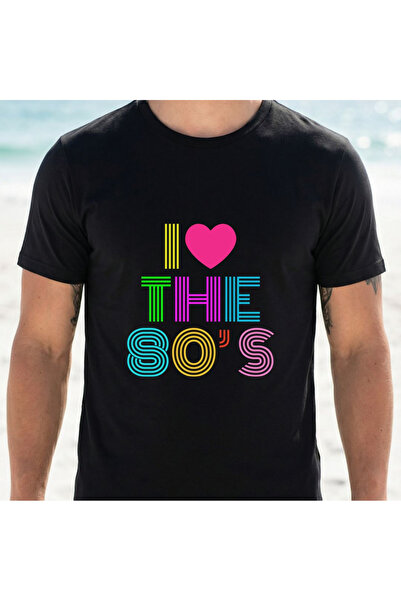 12 Teknoloji Men's Black TShirt I Love 80s Neon Print Retro Style Beach Party...