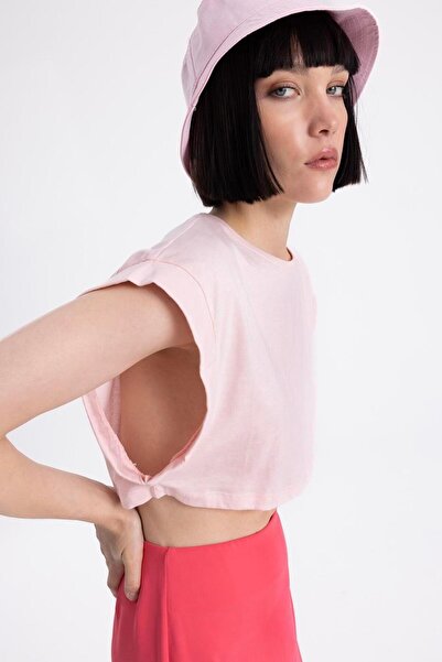 BSL Düşük Omuzlu Basic Crop Tshirt