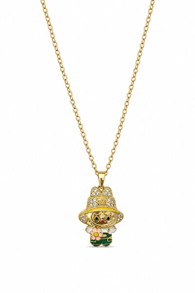 Jack Ferrero Yellow Tone Steel Necklace with a Cute Character Figure Holding ...