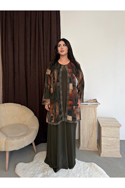 Missrosemoon Yeni Sezon Büyük Beden Tesettür 2’li Elbise Takım –Taş detaylı d...