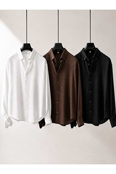 ixir 3-Pack Men's Button-Down Collar Linen Shirts Regular Fit Comfortable Cut...