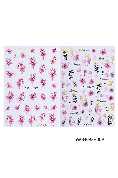 Choice1 SW-H092 069 2pcs Bronzing Florals Nail Art Stickers Pink Flowers Lily...