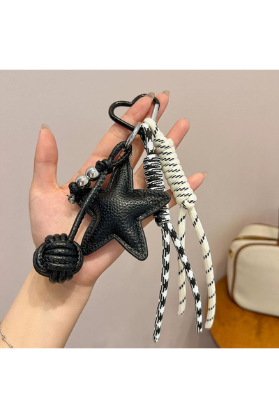 Choice1 black PU Leather Star and Ball Pendant Love Heart Ring Keychain Women...