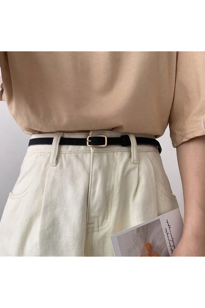 Choice1 Black 【F】Retro French PU Leather Belt For Women Unisex Belts Buckle L...