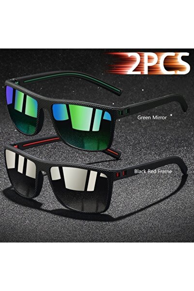 Choice4 نظارات شمسية كلاسيكية مربعة الشكل من GreenMirror-BlackRed، قطعتان، لل...