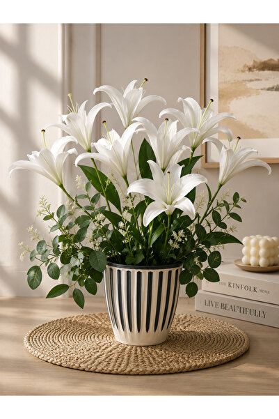 moysahsap party&ahşap Lily Arrangement Flower Artificial White Color 8-Piece ...