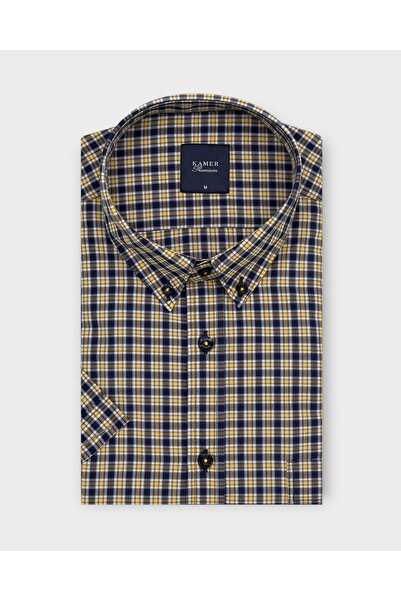 KAMER Men's Regular Fit Short Sleeve Buttoned Collar Plaid Multicolor Shirt 9...
