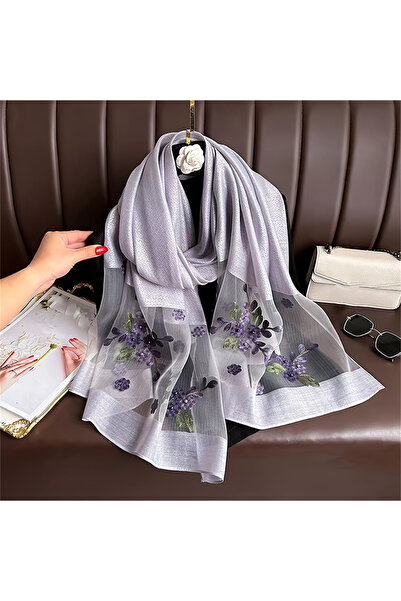 Choice7 وشاح حريري صوفي للنساء مقاس 75×190 سم طراز JP154-08 مع تطريز زهور، حج...