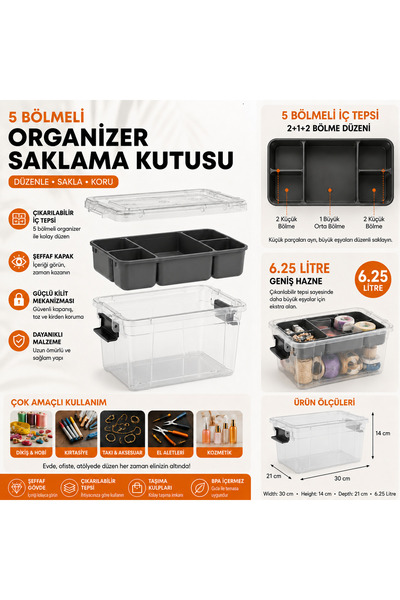 HAUSEN Organizerli İç Bölmeli Saklama Kutusu