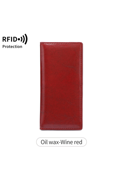 choice2 QB396-Oilwax-Red Minimalist Ultra-thin Women's Wallet RFID Blocking H...