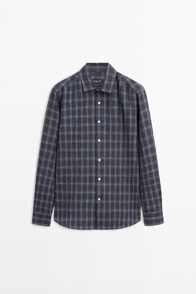 Massimo Dutti %100 keten regular fit kareli gömlek