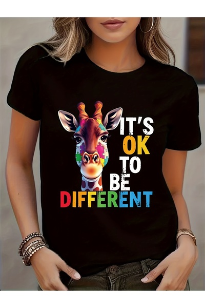 23 nisan Autism Awareness Print Women's T-Shirt, Casual Crew Neck Short Sleev...