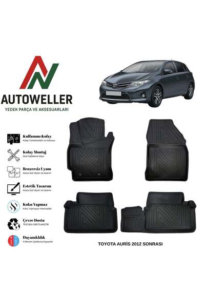AutoWeller Toyota Auris 2013 Sonrası Havuzlu Oto Havuzlu 3D TPE Oto Paspas Ta...