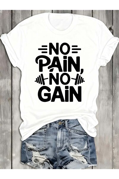12 Teknoloji تي شيرت نسائي بطباعة "No No Gain"، قميص تحفيزي ثقيل الوزن 180 جر...