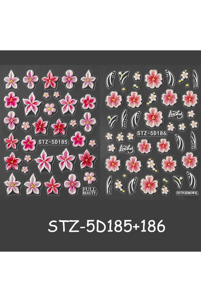 Choice STZ-5D185-186 2 pcs 5D Embossed Sea Flowers Sakura Nail Art Stickers T...