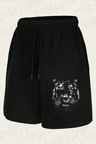 ZOKAWEAR Unisex One-Eyed Tiger Design Printed Shorts