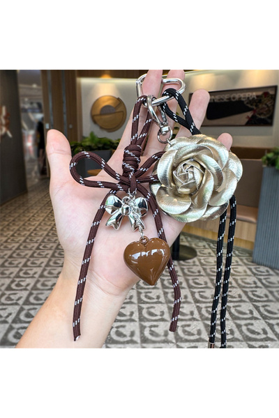 Choice goldflower Handmade Camellia Flowers Personalized Heart Keychain Creat...