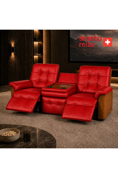 Smarto relax Berlin 3’lü TV Koltuğu Orta Konsollu Bardaklıklı Deri Yatan Ayak...