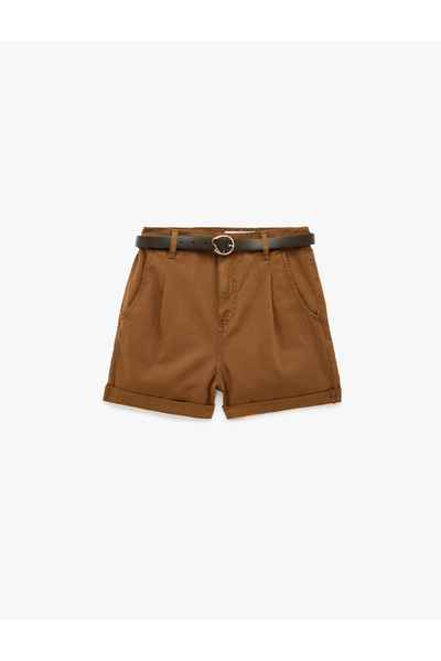 Koton Cotton Comfortable Fit Mini Shorts with Pockets and Belt Detail