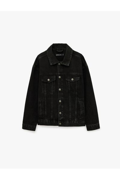 Koton Long Sleeve Cotton Covered Pocket Buttoned Shirt Collar Jean Jacket