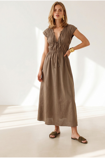 Olalook Women's Mink Lace Detailed Maxi Dress Elb-19002685