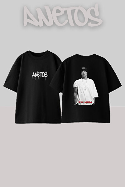 Anetos Eminem_79 Μαύρο μπλουζάκι με στάμπα σχεδίου Oversize