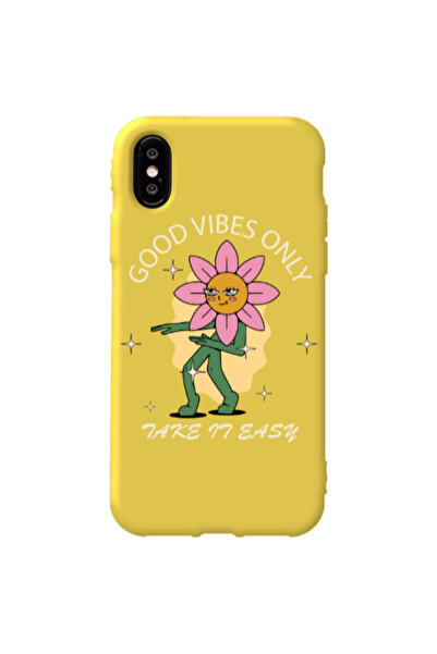 Other Apple iPhone X Good Vibes Only Yellow Colored Silicone TPU Θήκη