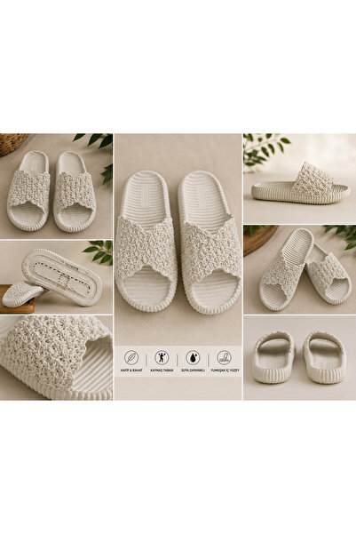 GEZER Rubber Slippers Beige 1 Piece Lightweight Comfortable Non-Slip Sole Wat...
