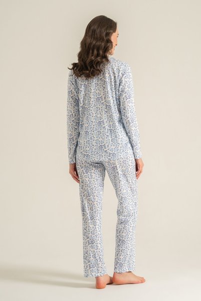 Pierre Cardin Women's Flowers Blue Shirt Pajama Set Pc9271-S-V1