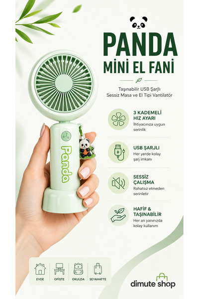 Dimute Shop Panda Mini El Fanı Taşınabilir USB Şarjlı Sessiz Masa ve El Tipi ...