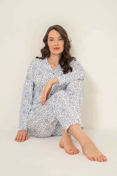 Pierre Cardin Women's Flowers Blue Shirt Pajama Set Pc9271-S-V1