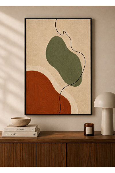 nuvahometr Minimal Yeşil Terracotta Soyut Çerçeveli Poster Tablo Salon ve Ofi...
