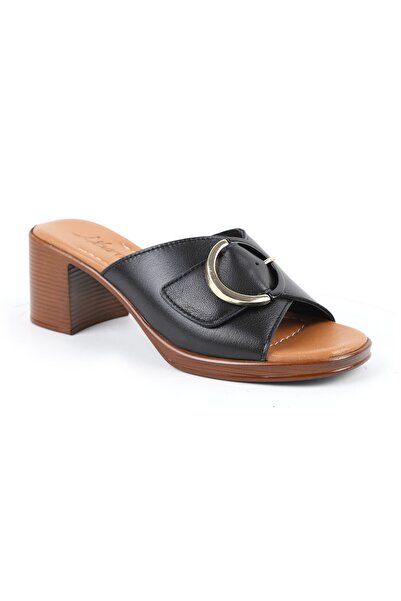 Libero Women's Heeled Slippers Wide Band Buckle Thick Medium Heel Antique Lea...