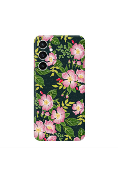 Other Samsung S24 Plus Pink flowers green laves Transparent Silicone TPU Θήκη