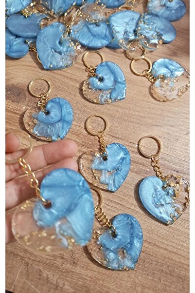 SevgiliAtolyemm BLUE EPOXY WITH HEART KEYCHAIN WHOLESALE WEDDING BABY ENGAGEM...