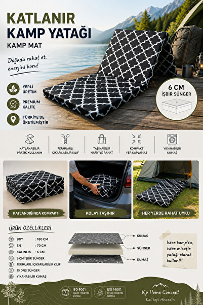 Vip Home Concept Kamp Yatağı Katlanır Yer Yatağı Sünger Yatak 70x180x6 CM-KAR...