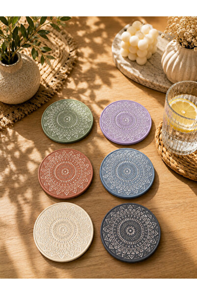 Gizem Design Products 6'lı Renkli Taş Bardak Altlığı Seti | Dekoratif Mandala...
