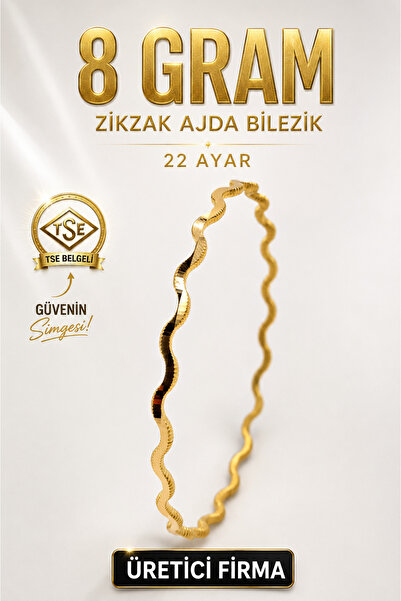 Aks Gold 22 Ayar TSE Belgeli (8 GRAM) Zikzak Ajda Altın İşçiliksiz Bilezik Go...